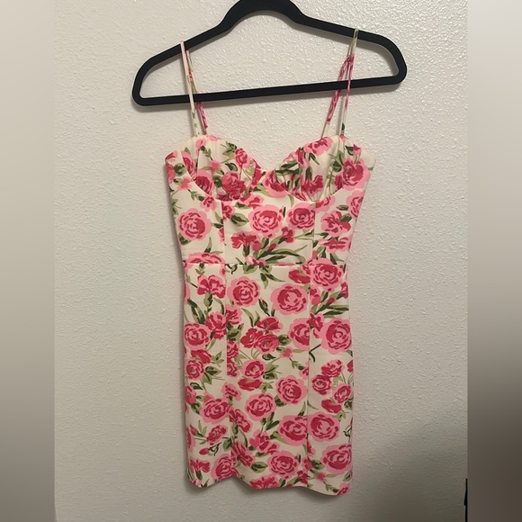NWOT Zara Pink Flower Corset Mini Dress - Picture 2 of 5